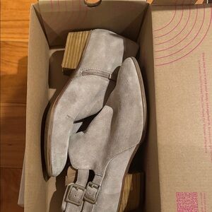 Clarks Light Gray Suede Ankle Booties